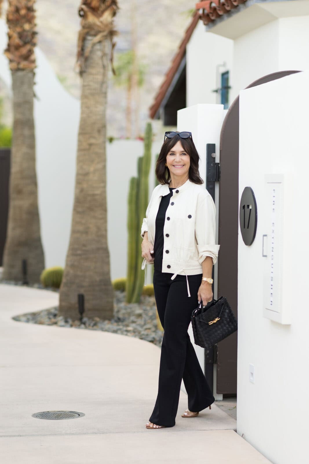 Cropped white jacket over black basics — Simple Street Style Outfits