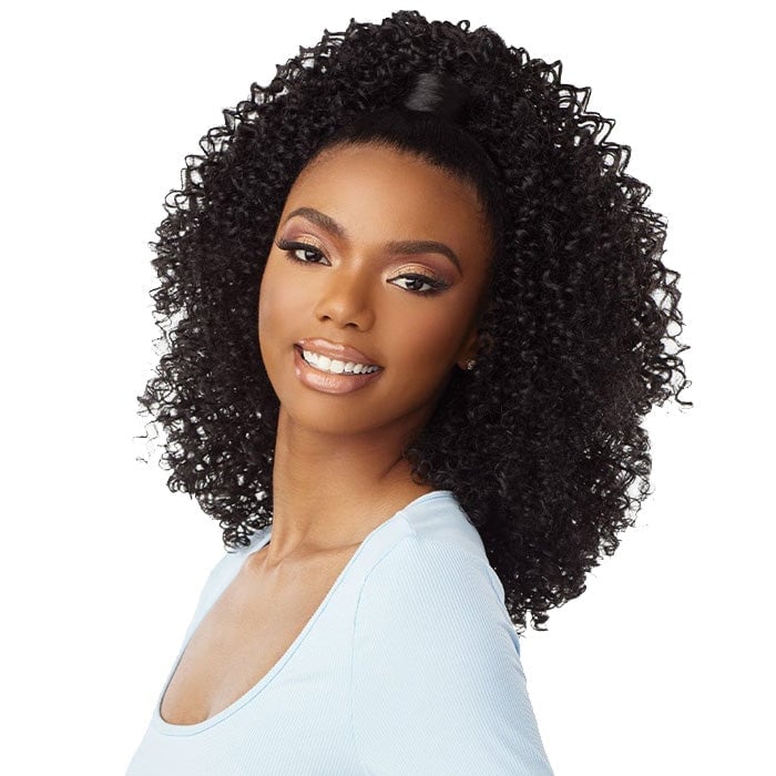 Shoulder Length Black Curly Ponytail — Simple Styling Wig