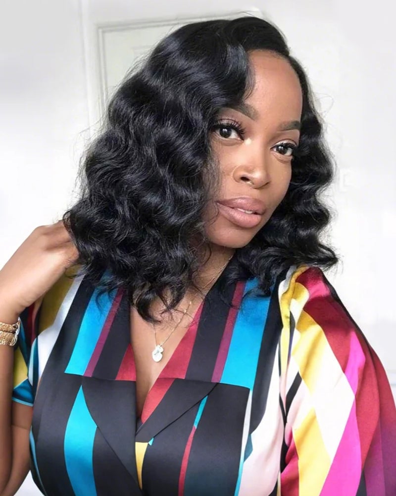 Black Bob with Side Swept Bangs — Simple Styling Wig
