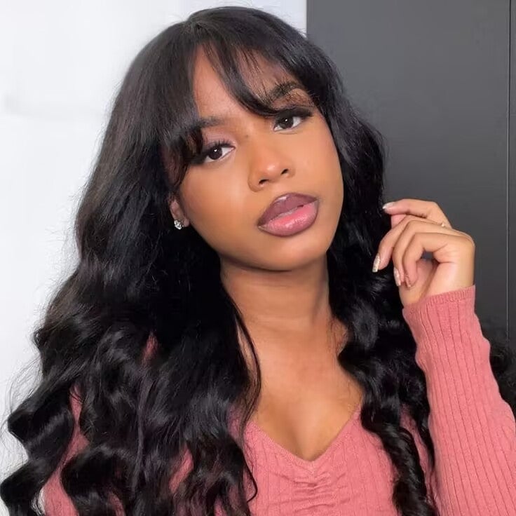 Dark Brown Waves with Curtain Bangs — Simple Styling Wig