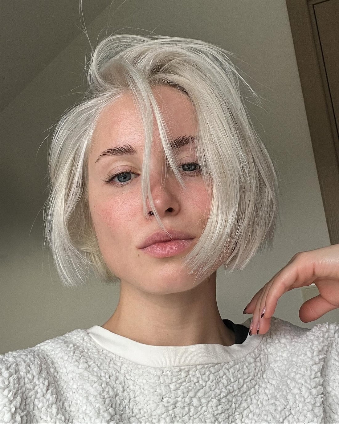 Platinum Bob With Curtain Bangs — Simple Textured Hair