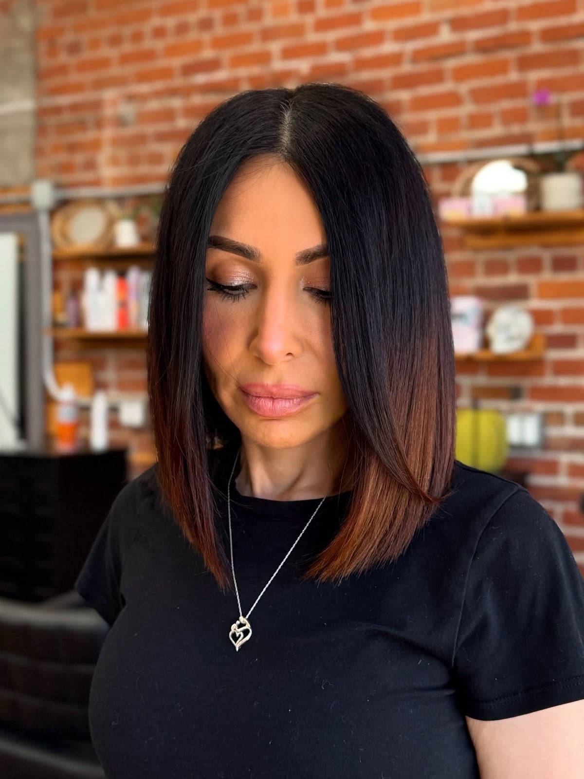 Collarbone Bob With Copper Ombre Collarbone Bob With Copper Ombre — Simple Thinning Hair
