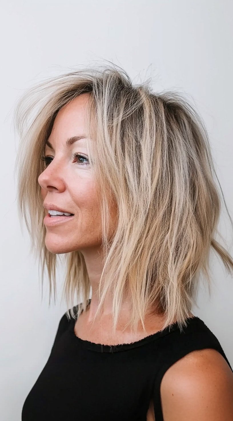 Mid-Back Soft Layers With Side-Swept Bangs Mid-Back Soft Layers With Side-Swept Bangs — Simple Thinning Hair