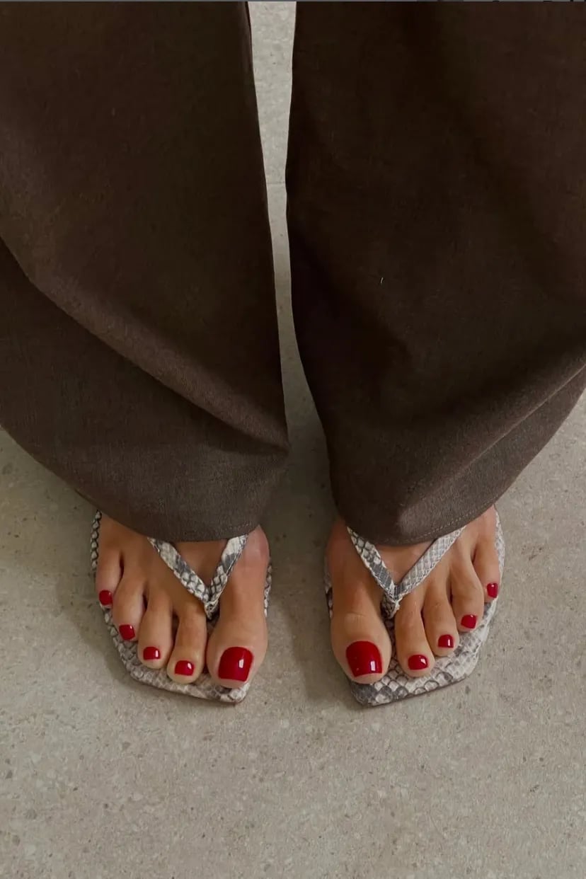 Solid Glossy Rich Red Toenails — Simple Toenail Colors