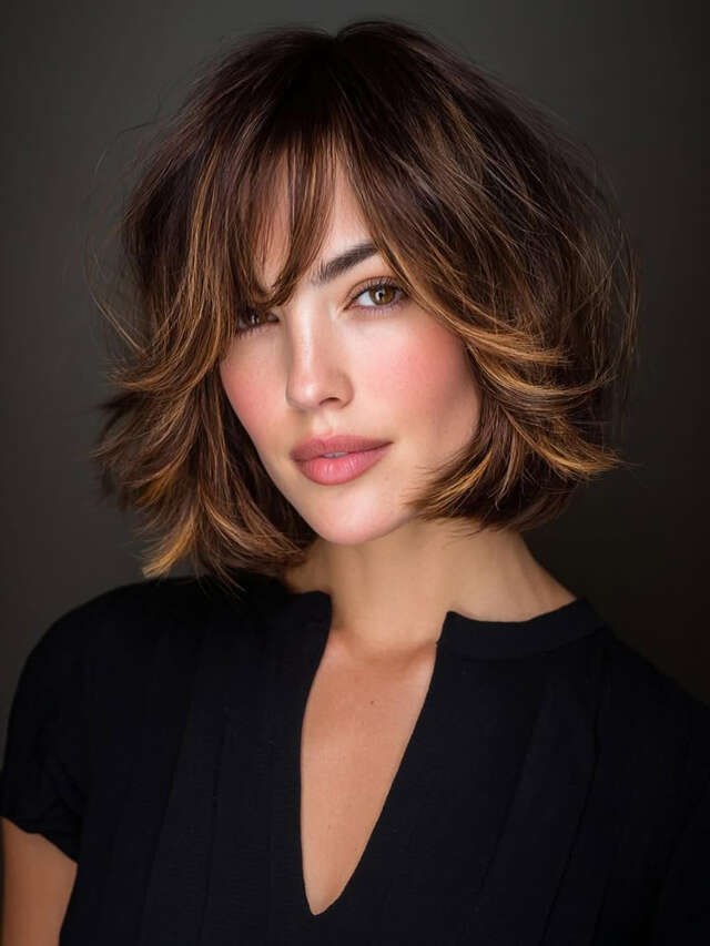 Chin Length Bob With Full Bangs And Highlights — Simple Trending Hairstyle