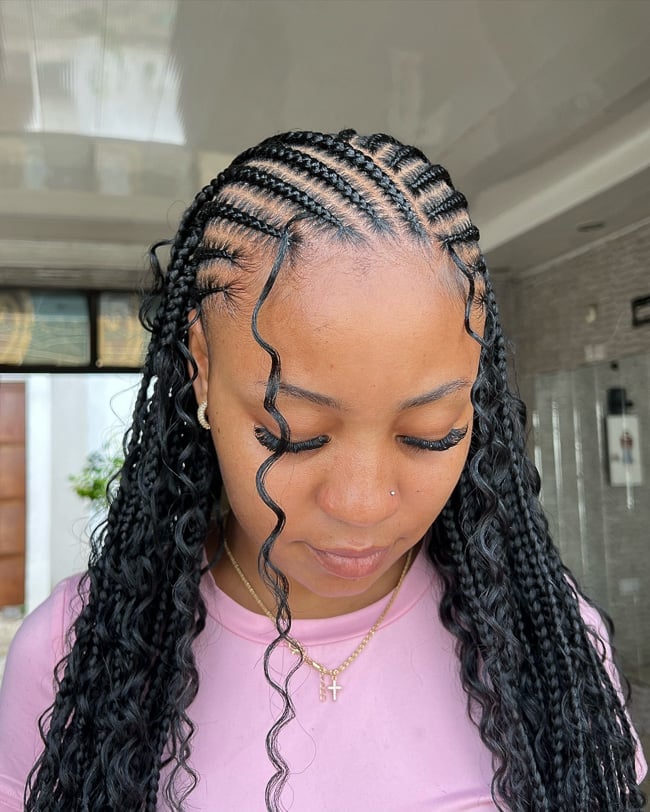 Mid-Back Fulani Braids With Curtain Bangs — Simple Tribal Braids Hairstyles