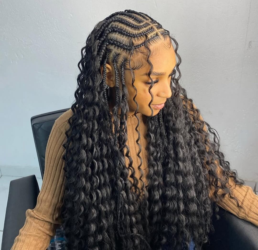 Mid-Back Braids With Loose Curls And Geometric Patterns — Simple Tribal Braids Hairstyles