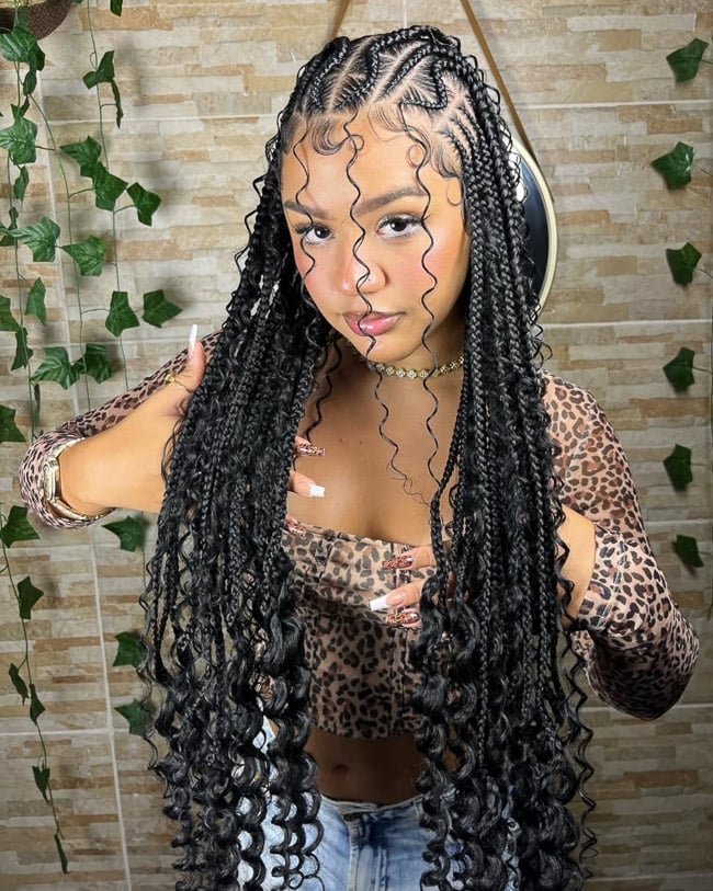 Mid-Back Braids With Curls And Intricate Parting, Black — Simple Tribal Braids Hairstyles