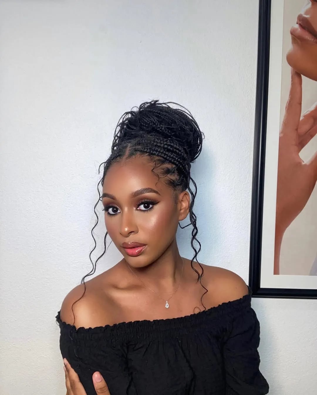 Mid-Back Thick Black Box Braids With Cornrow Detail — Simple Tribal Braids Hairstyles
