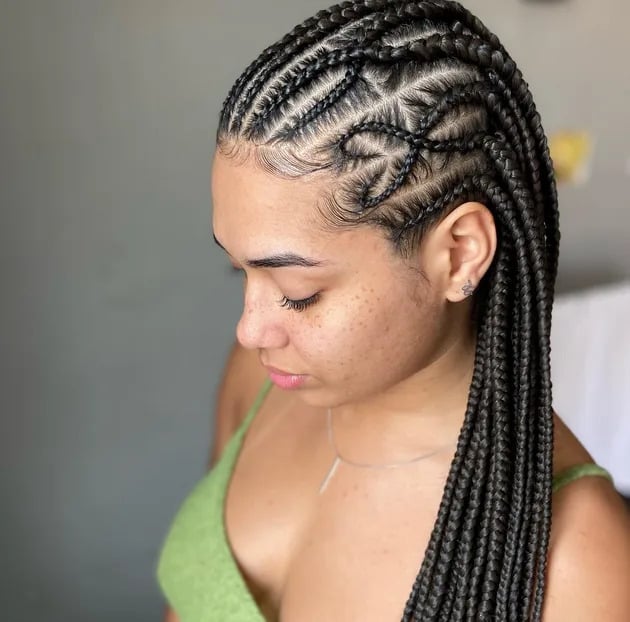 Mid-Back Box Braids With Intricate Cornrow Front — Simple Tribal Braids Hairstyles