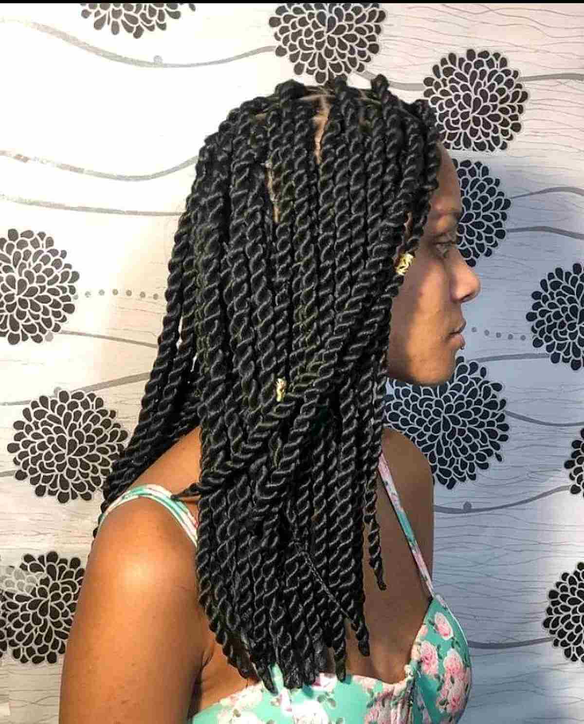 Mid-Back Black Box Braids With Gold Beads — Simple Twist Hairstyles