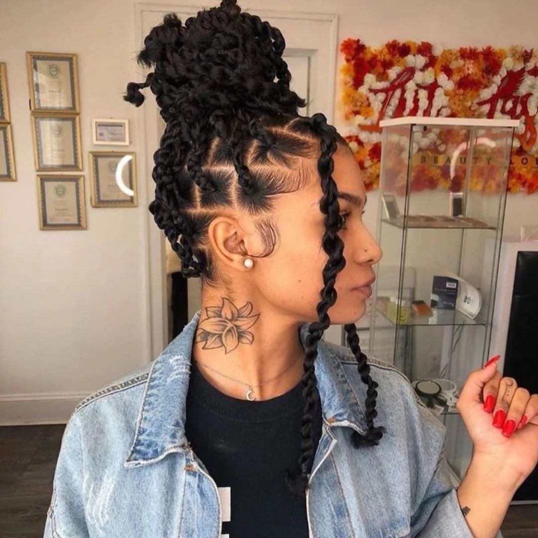 Thick Long Black Twists Styled As Braids — Simple Twist Hairstyles