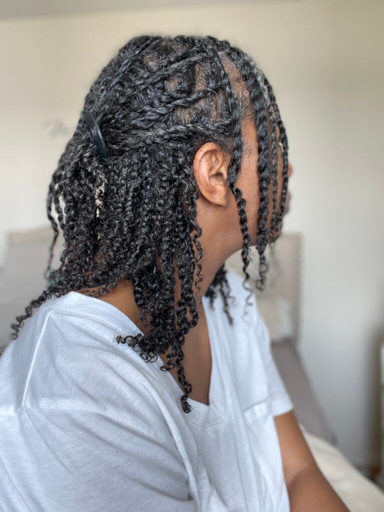 Mid-Back Gray/Black Mini Twists With Loose Ends — Simple Twist Hairstyles