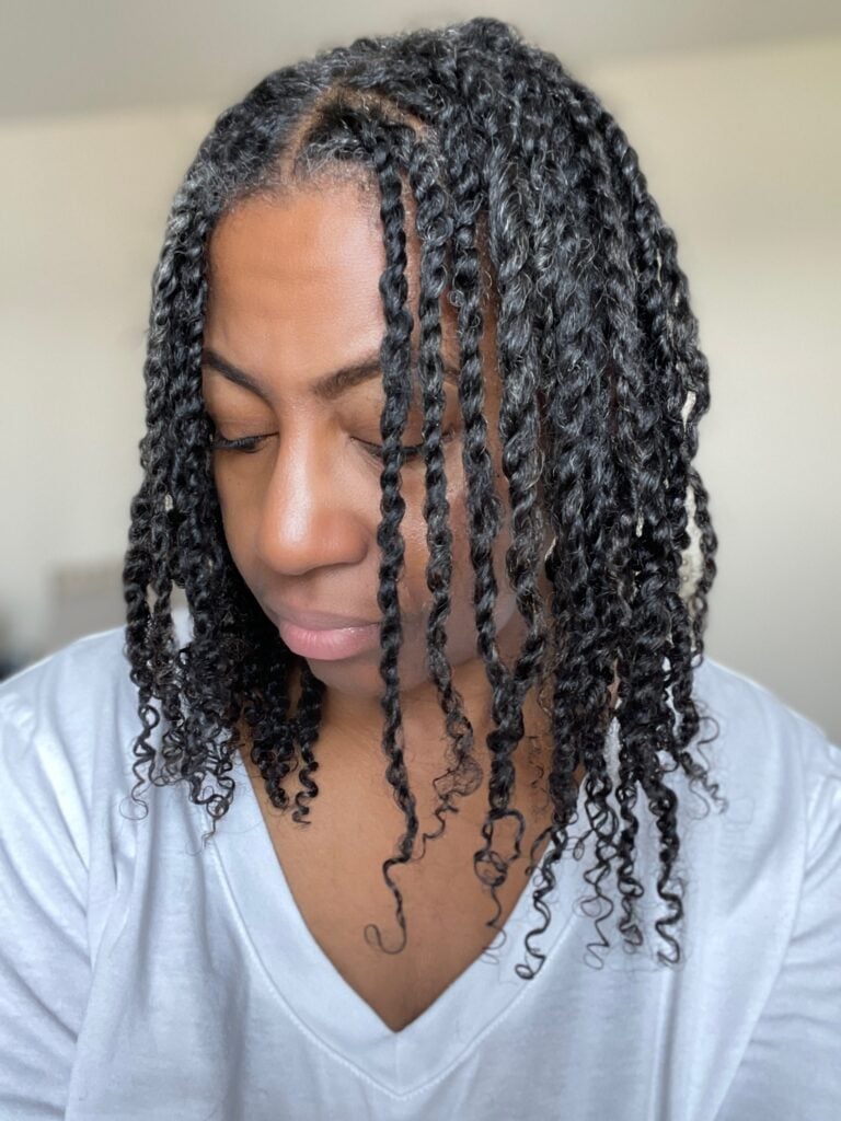 Short Gray/Black Mini Twists Styled As Braids — Simple Twist Hairstyles