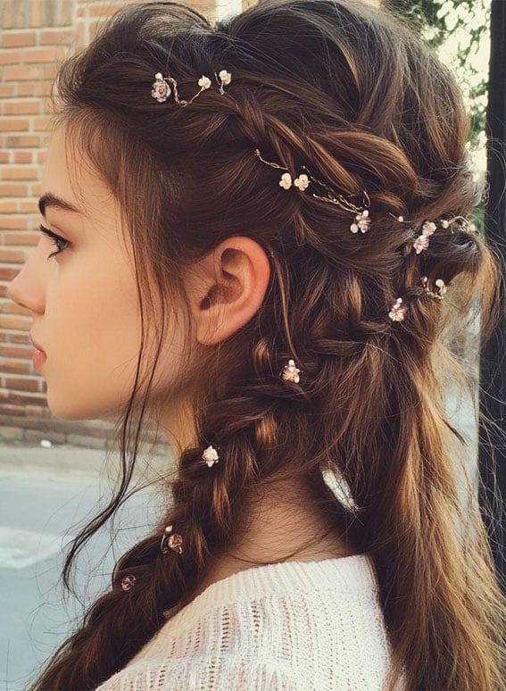 Wavy Braids With Floral Accents — Simple Twisted Styles