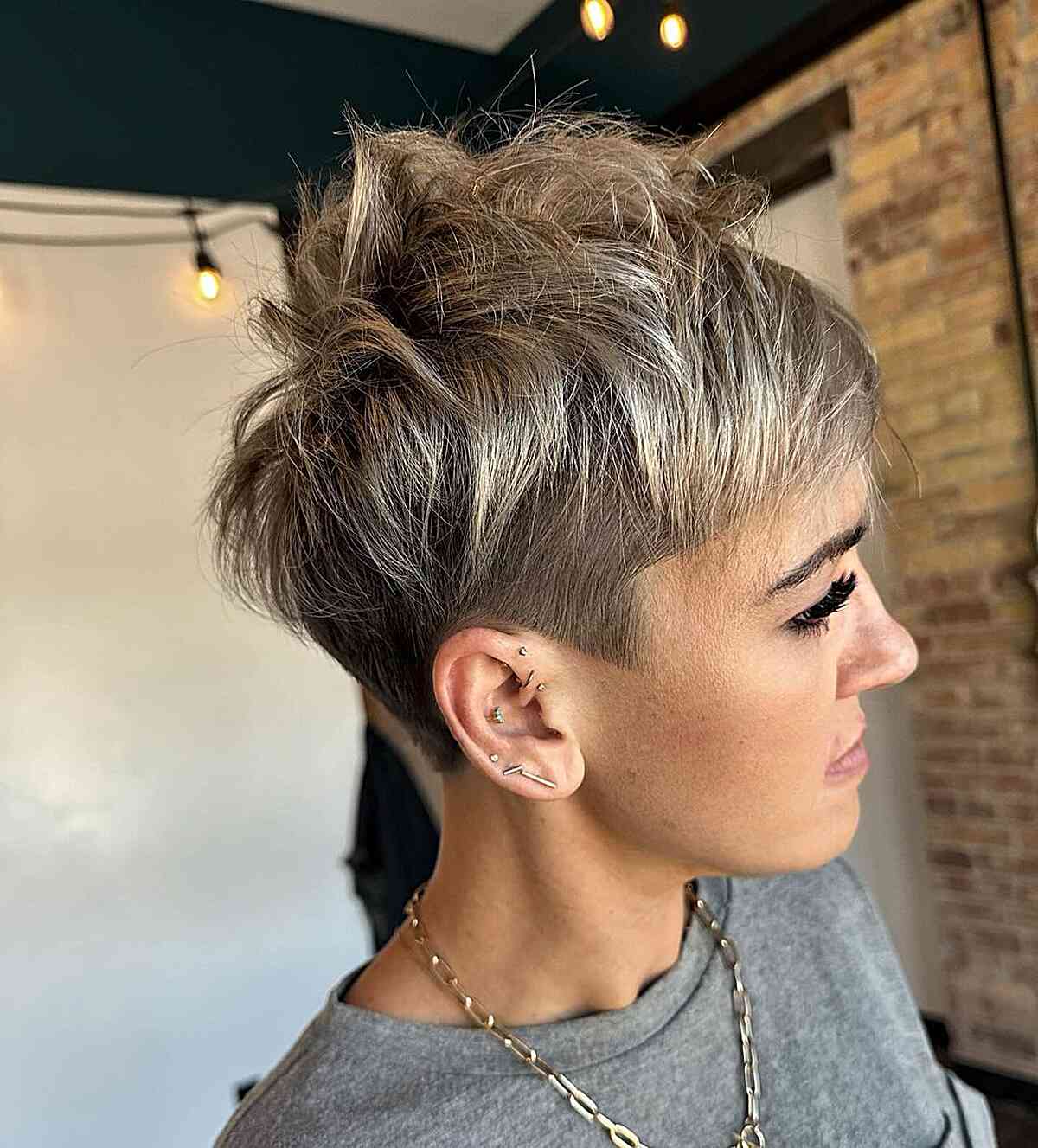 Ash Blonde Textured Pixie With Undercut, Ear Length — Simple Undercut Hairstyles