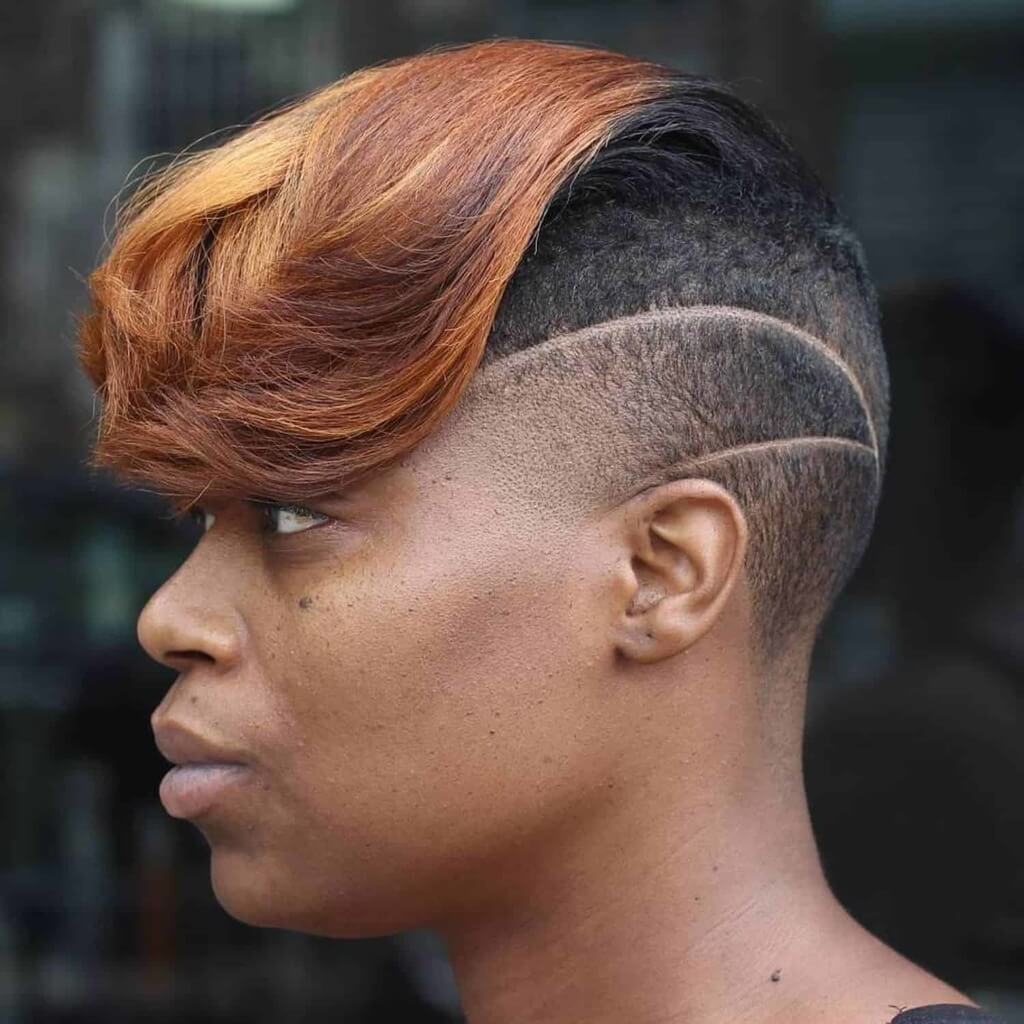 Black And Copper Undercut With Carved Lines — Simple Undercut Hairstyles