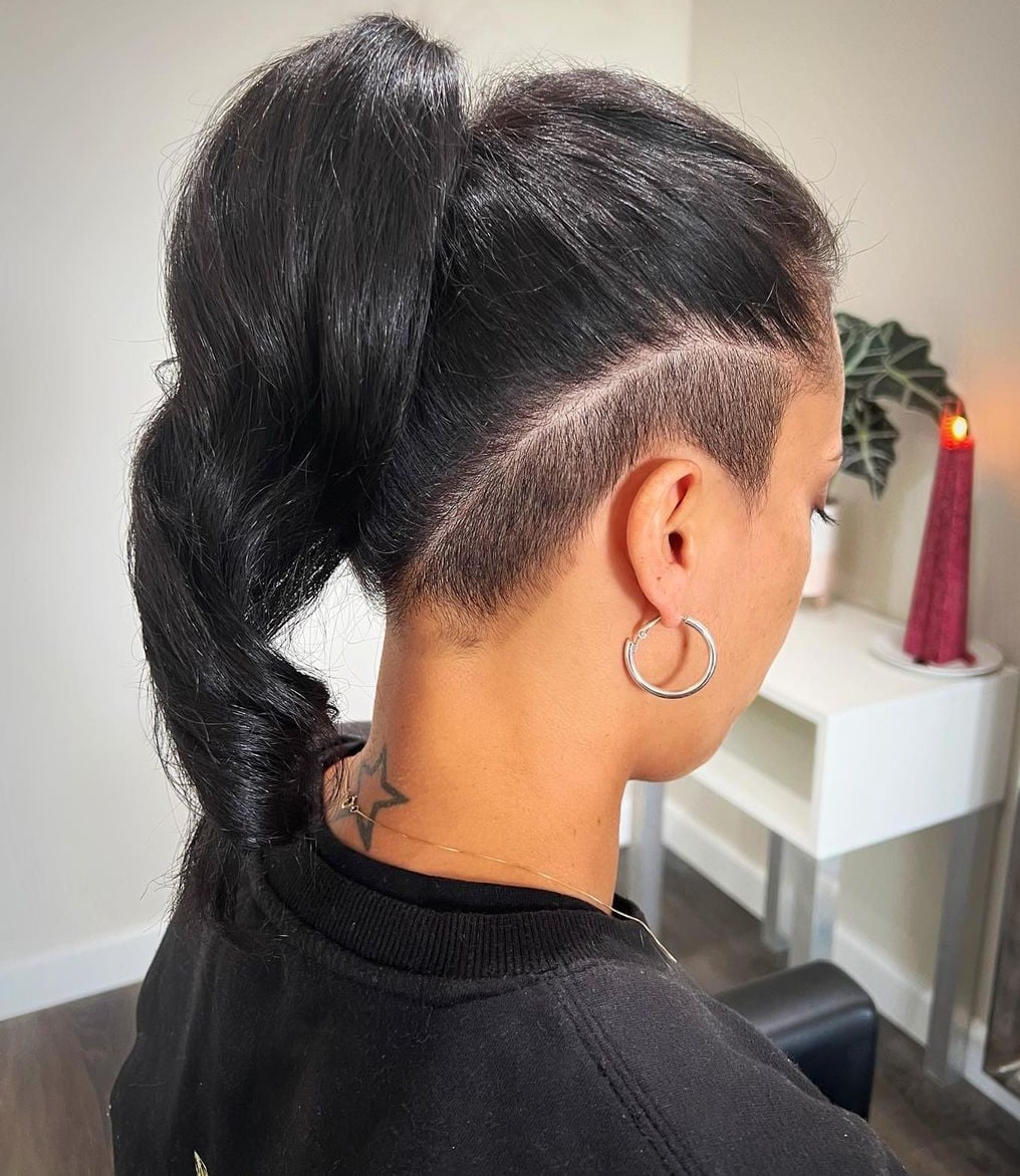 Dark Brown Wavy Ponytail With Sharp Undercut — Simple Undercut Hairstyles