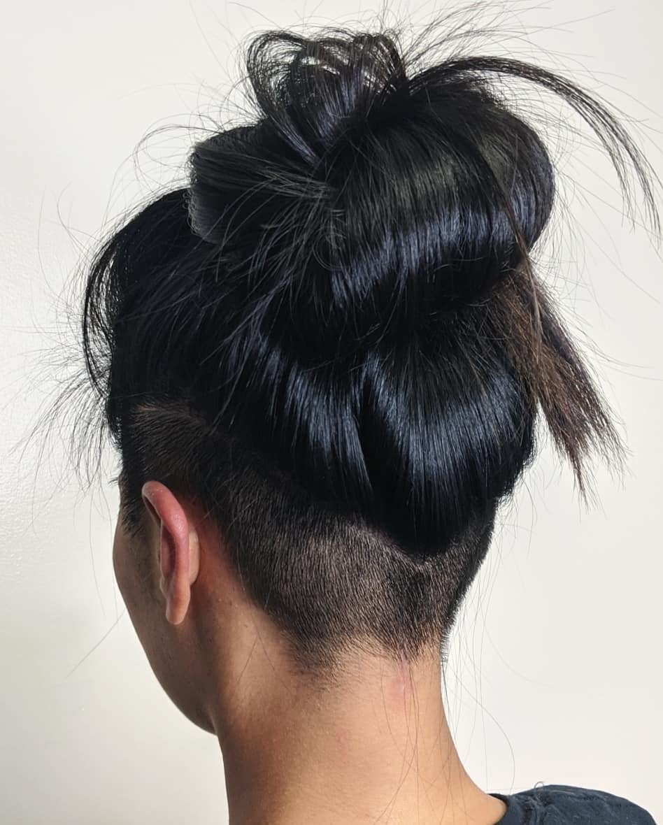 Black Messy Bun With Graduated Undercut — Simple Undercut Hairstyles
