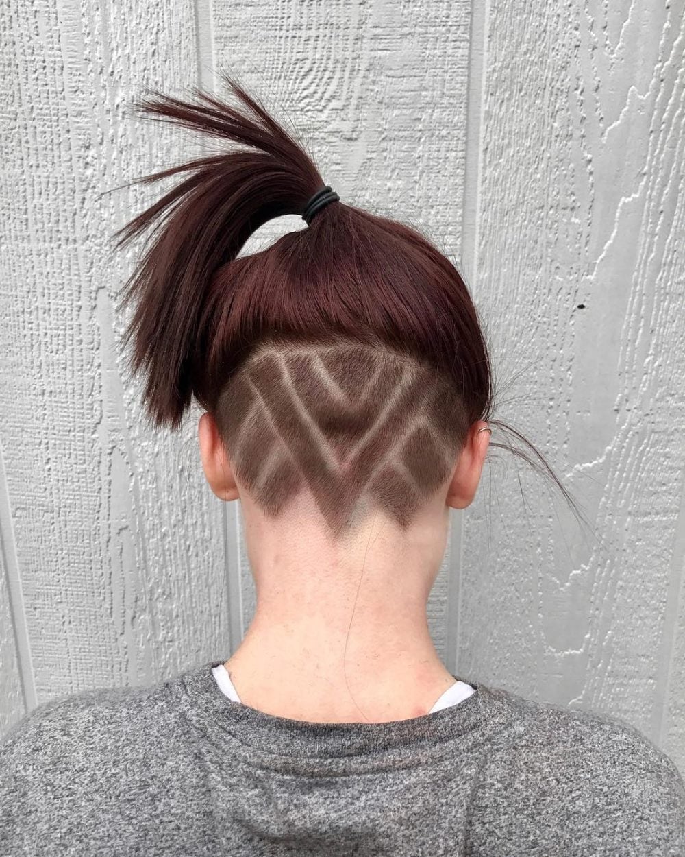 Dark Red Ponytail With Geometric Undercut — Simple Undercut Hairstyles