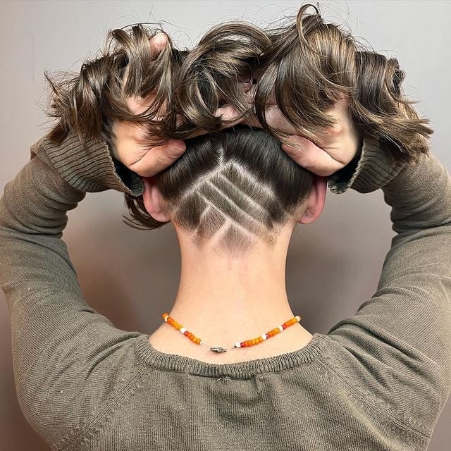 Dark Brown Curls With Geometric Undercut — Simple Undercut Hairstyles