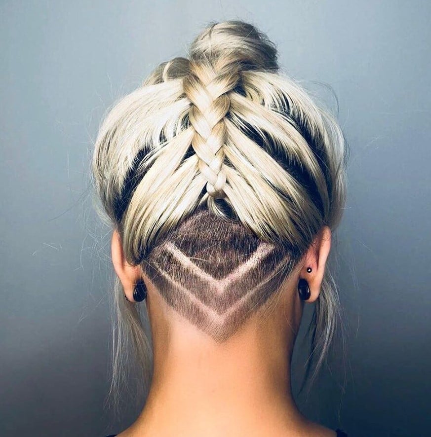 Blonde Bun With Braids And Geometric Undercut — Simple Undercut Hairstyles