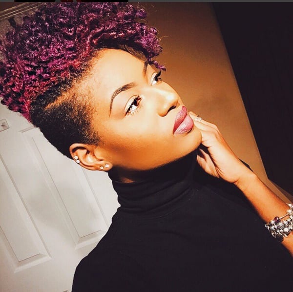 Vibrant Purple Curly Undercut With Fringe — Simple Undercut Hairstyles