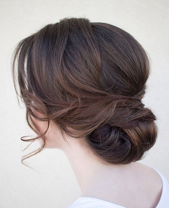 Smooth Dark Brown Chignon Smooth Dark Brown Chignon — Simple Updo Hair