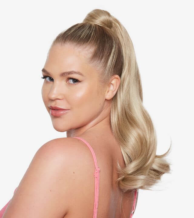 High Ponytail Wavy Bright Blonde High Ponytail Wavy Bright Blonde — Simple Updo Ponytail