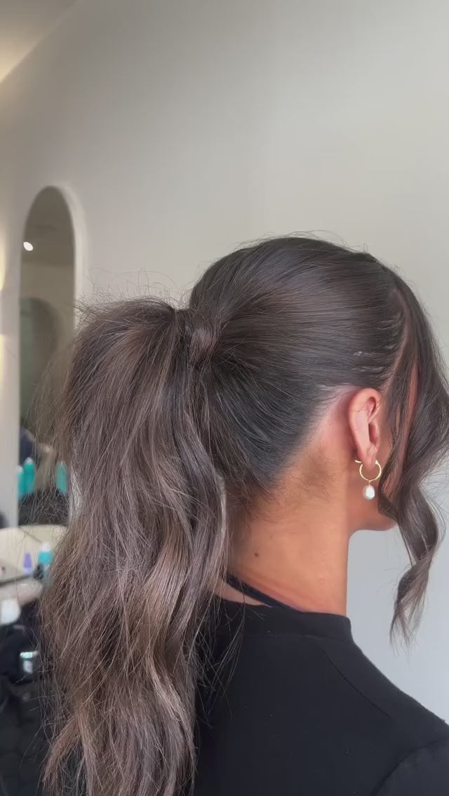 Sleek Ponytail Face Framing Dark Brown Sleek Ponytail Face Framing Dark Brown — Simple Updo Ponytail