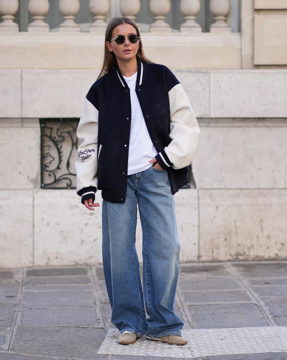 Oversized Varsity Jacket With Wide Leg Jeans — Simple Varsity Jacket Outfits