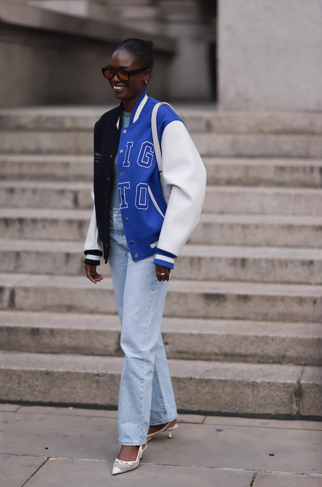 Navy Varsity Jacket With Light Wash Jeans — Simple Varsity Jacket Outfits