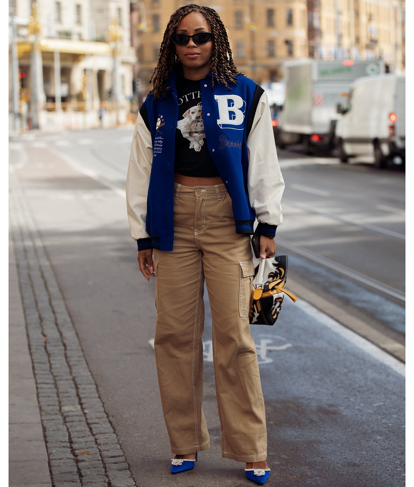 Blue Varsity Jacket With Cargo Trousers — Simple Varsity Jacket Outfits