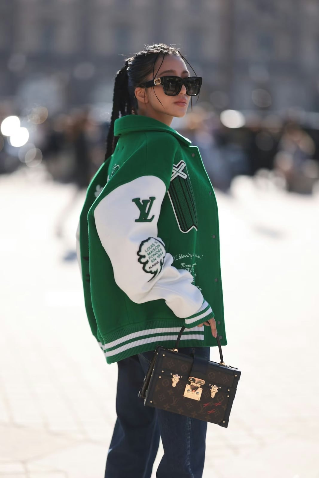Green Varsity Jacket With Dark Jeans — Simple Varsity Jacket Outfits