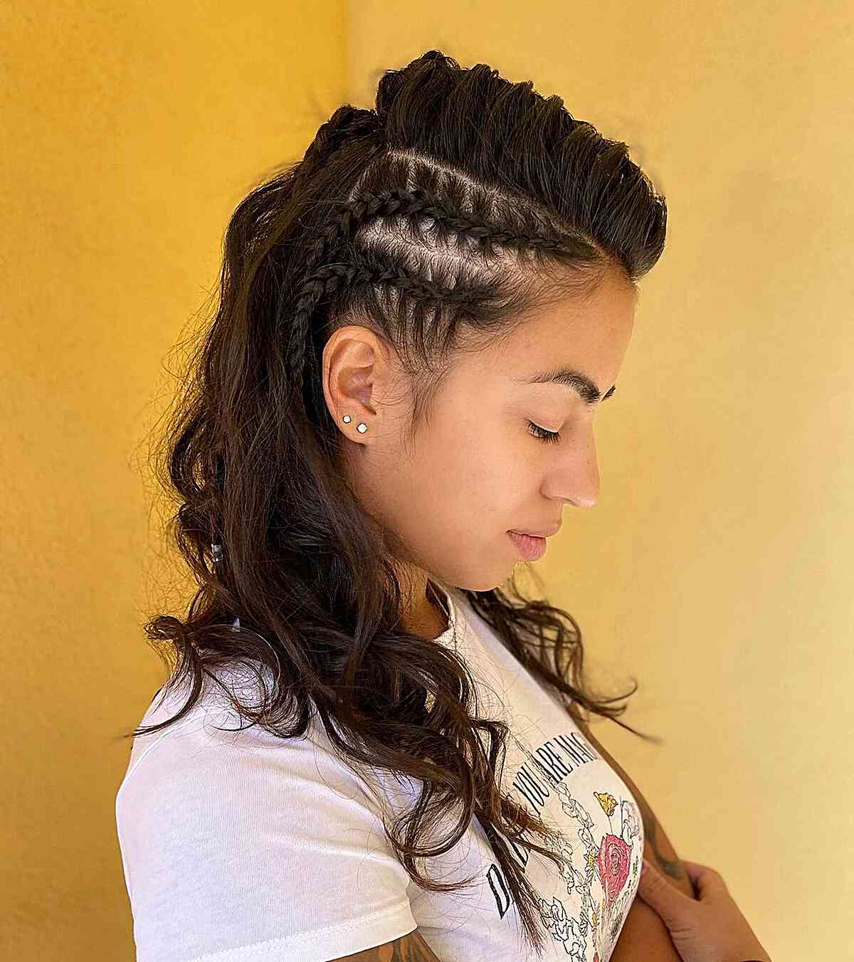 Collarbone Dark Brown Bob With Side Braids — Simple Viking Braids