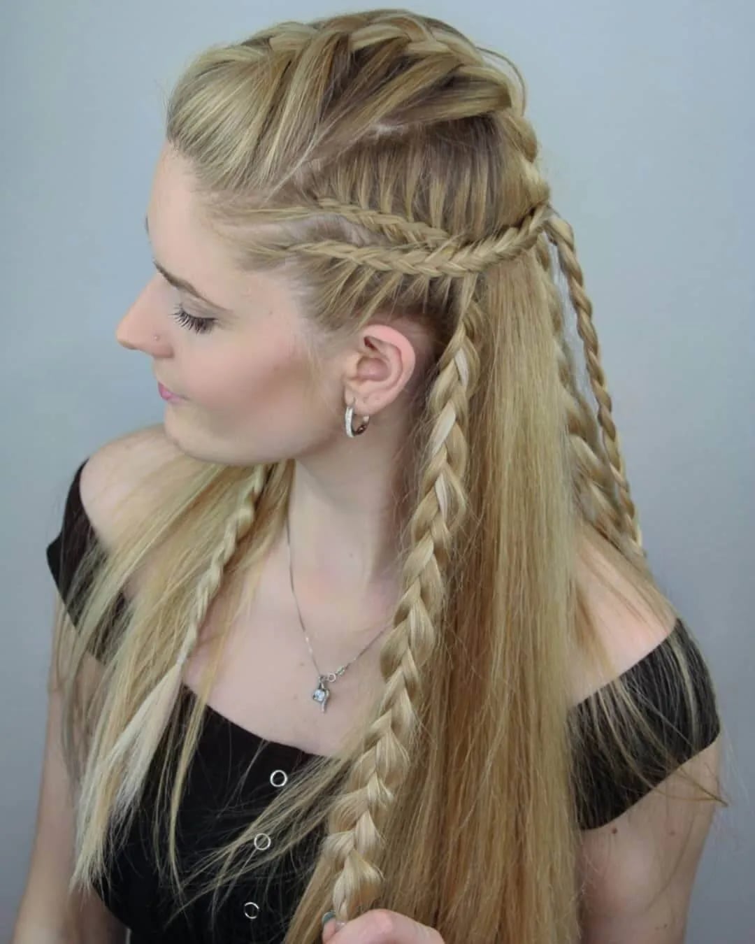 Blonde Mid-Back With Multiple Intricate Braids, Wavy — Simple Viking Braids
