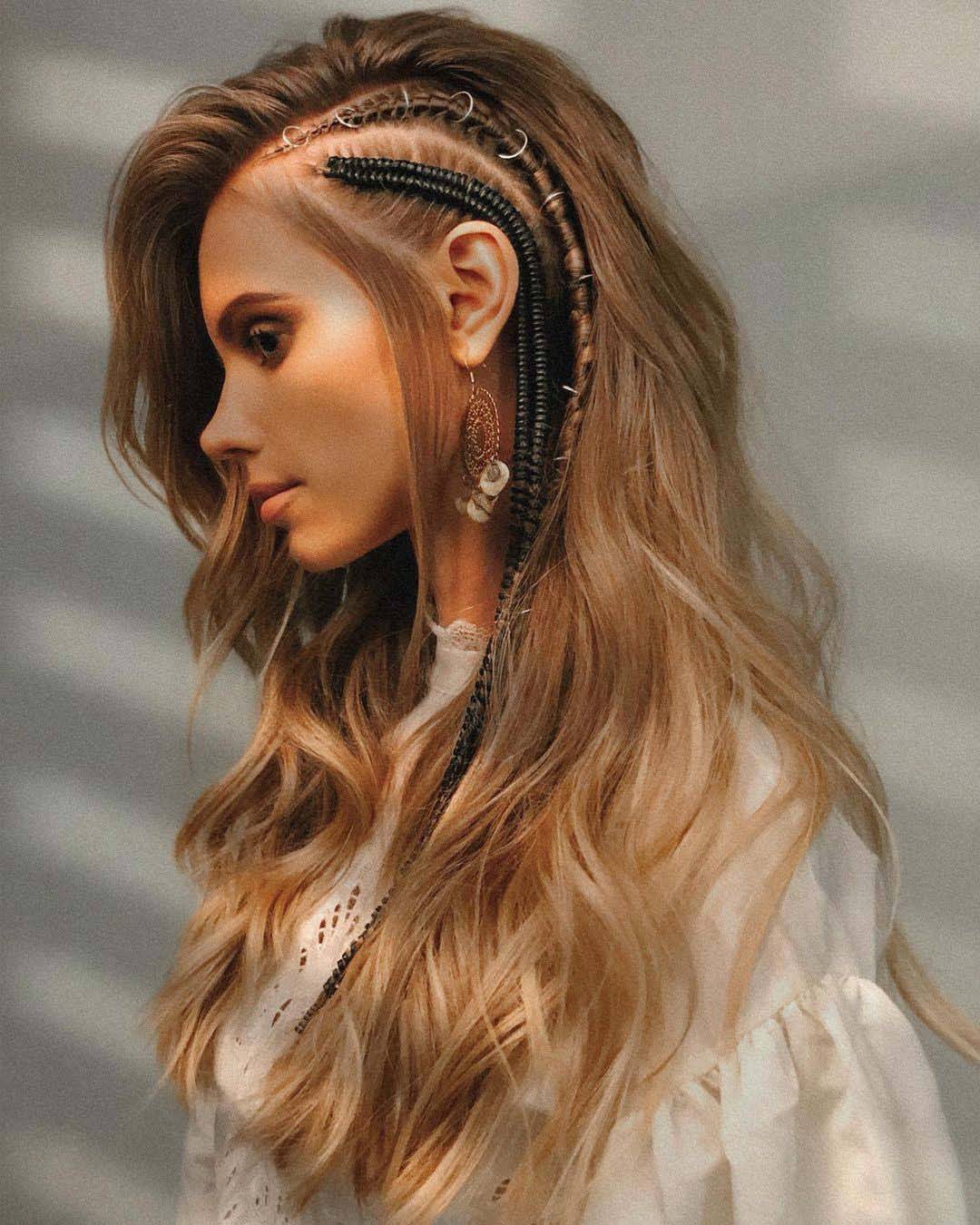 Honey Blonde Balayage With Side Braids and Rings — Simple Viking Braids