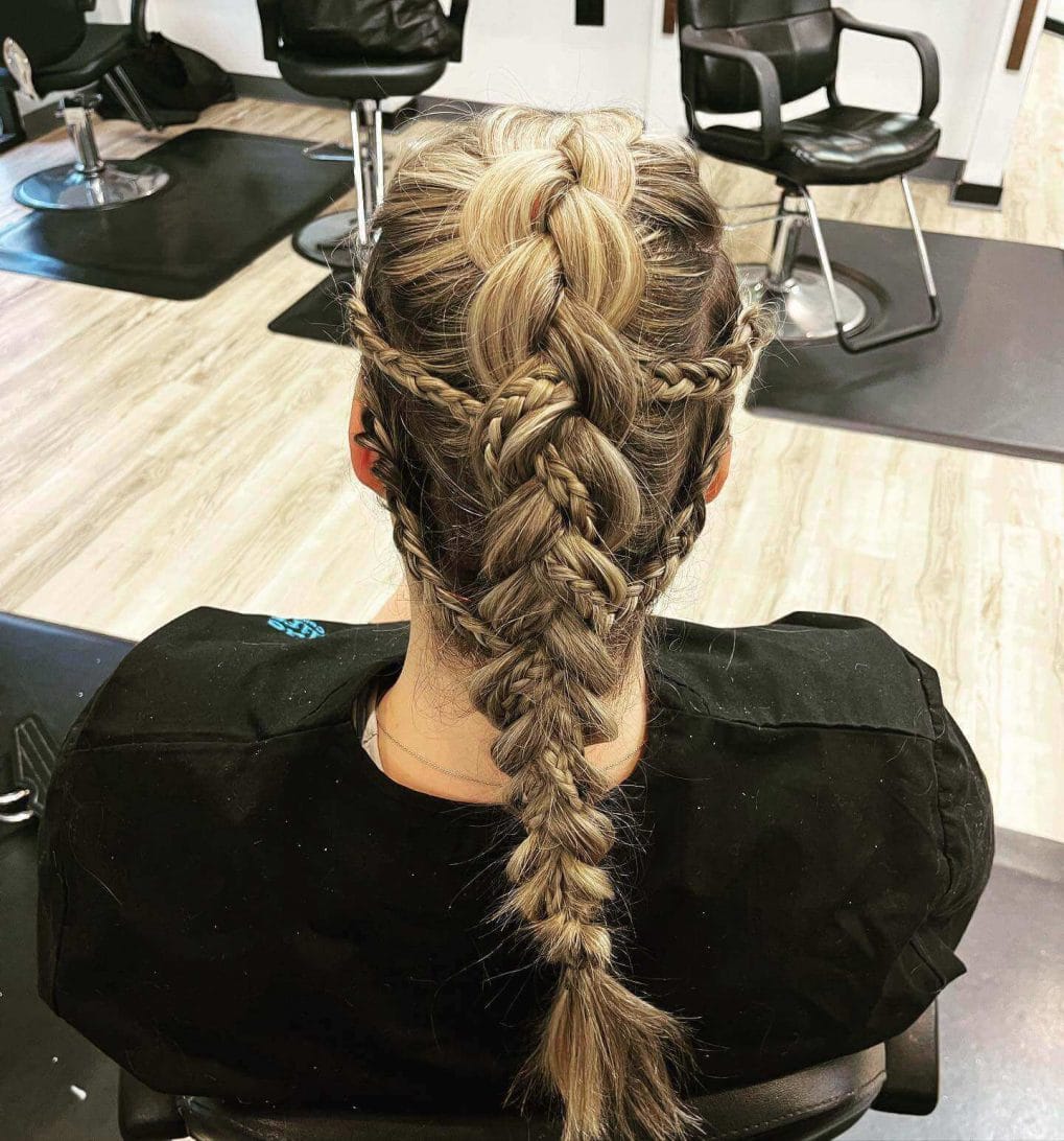Dark Blonde Mid-Back Multiple Braids, Layers — Simple Viking Braids