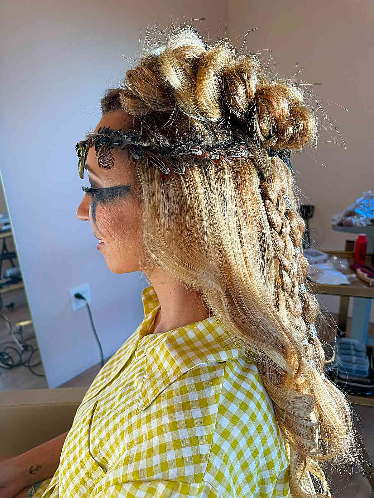 Blonde Shoulder Length Braided Updo — Simple Viking Braids