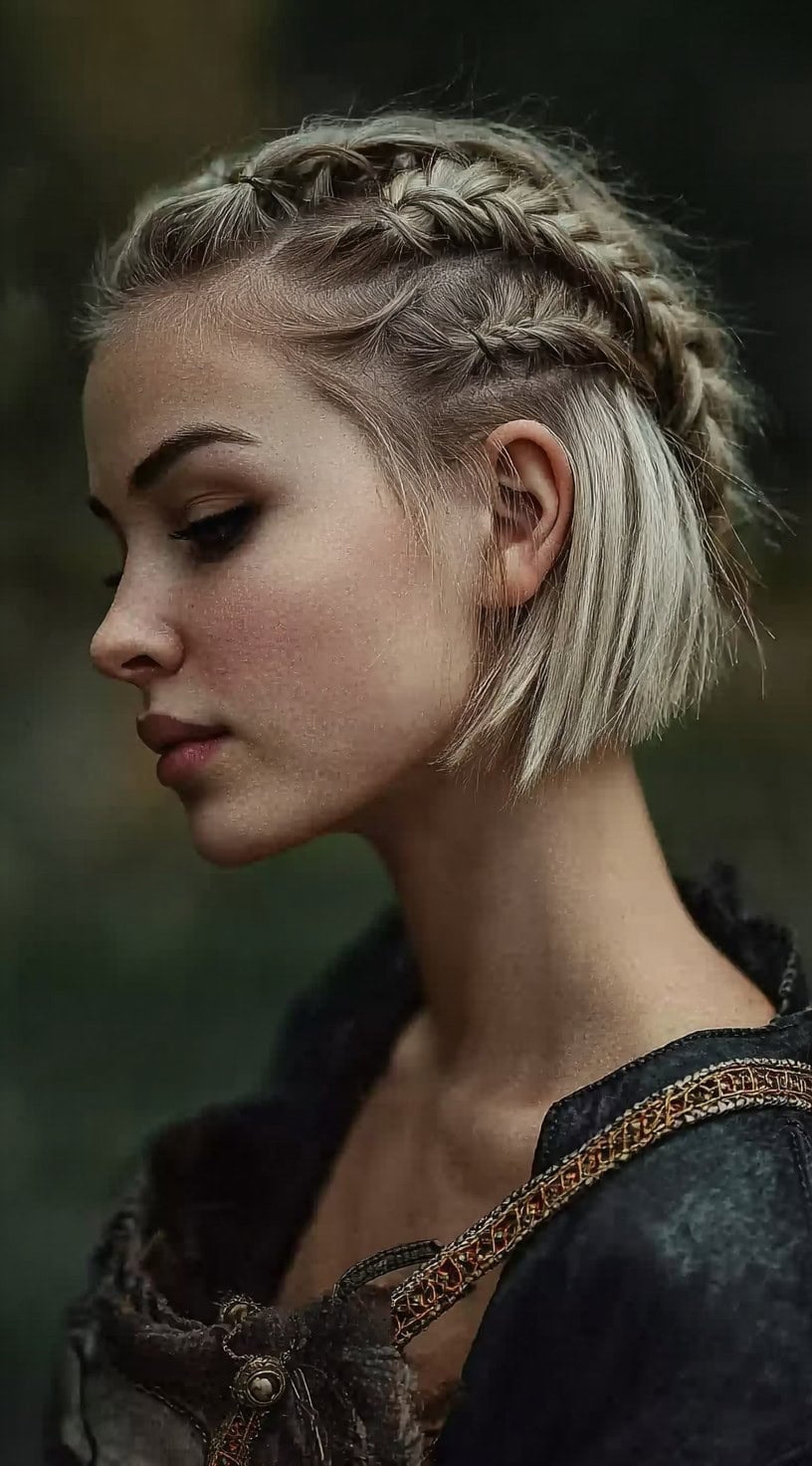 Short Platinum Bob With Side Braids — Simple Viking Braids