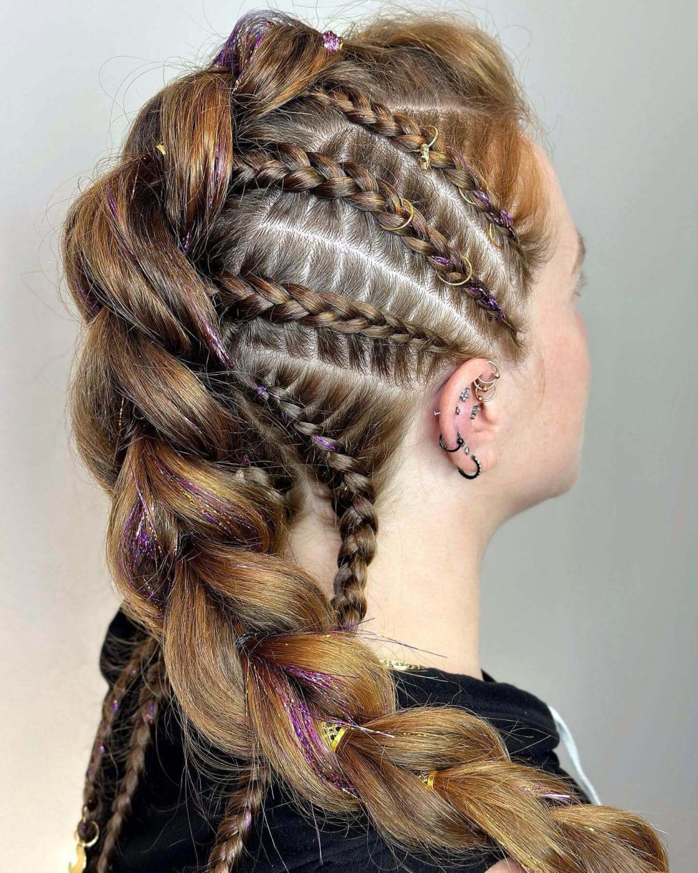 Warm Brown Fishtail Braid With Tinsel — Simple Viking Braids