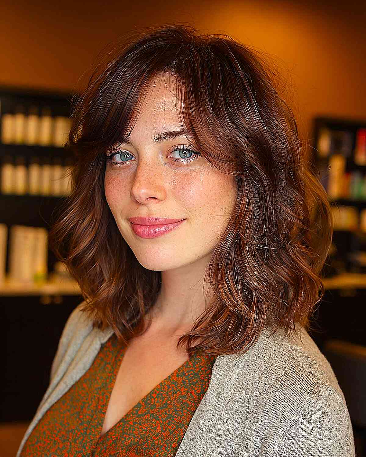 Layered Lob With Wavy Curtain Bangs Layered Lob With Wavy Curtain Bangs — Simple Volume Hair