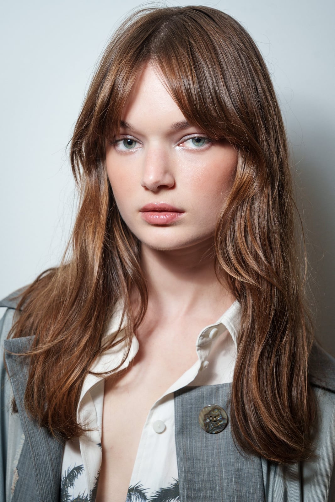 Mid-Back Brunette With Curtain Bangs — Simple Volumizing Hair