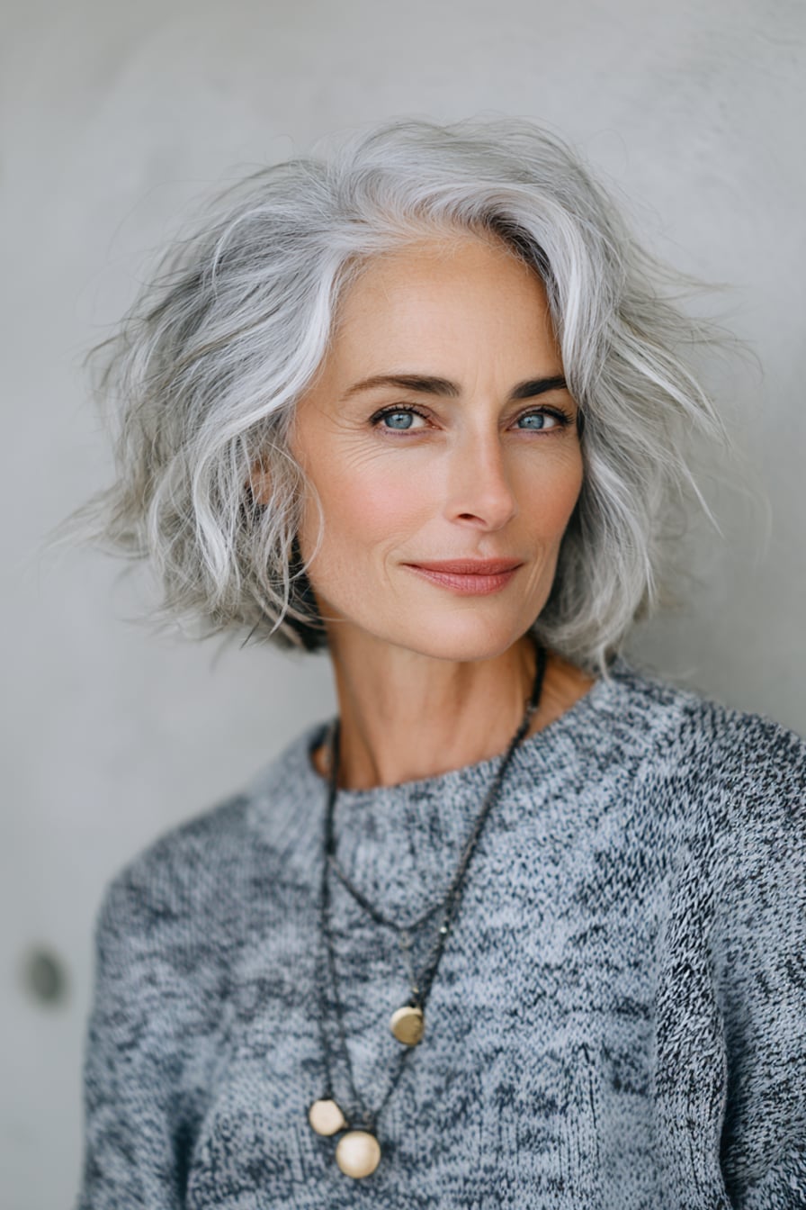 Silver Gray Wavy Bob — Simple Wavy Hairstyles