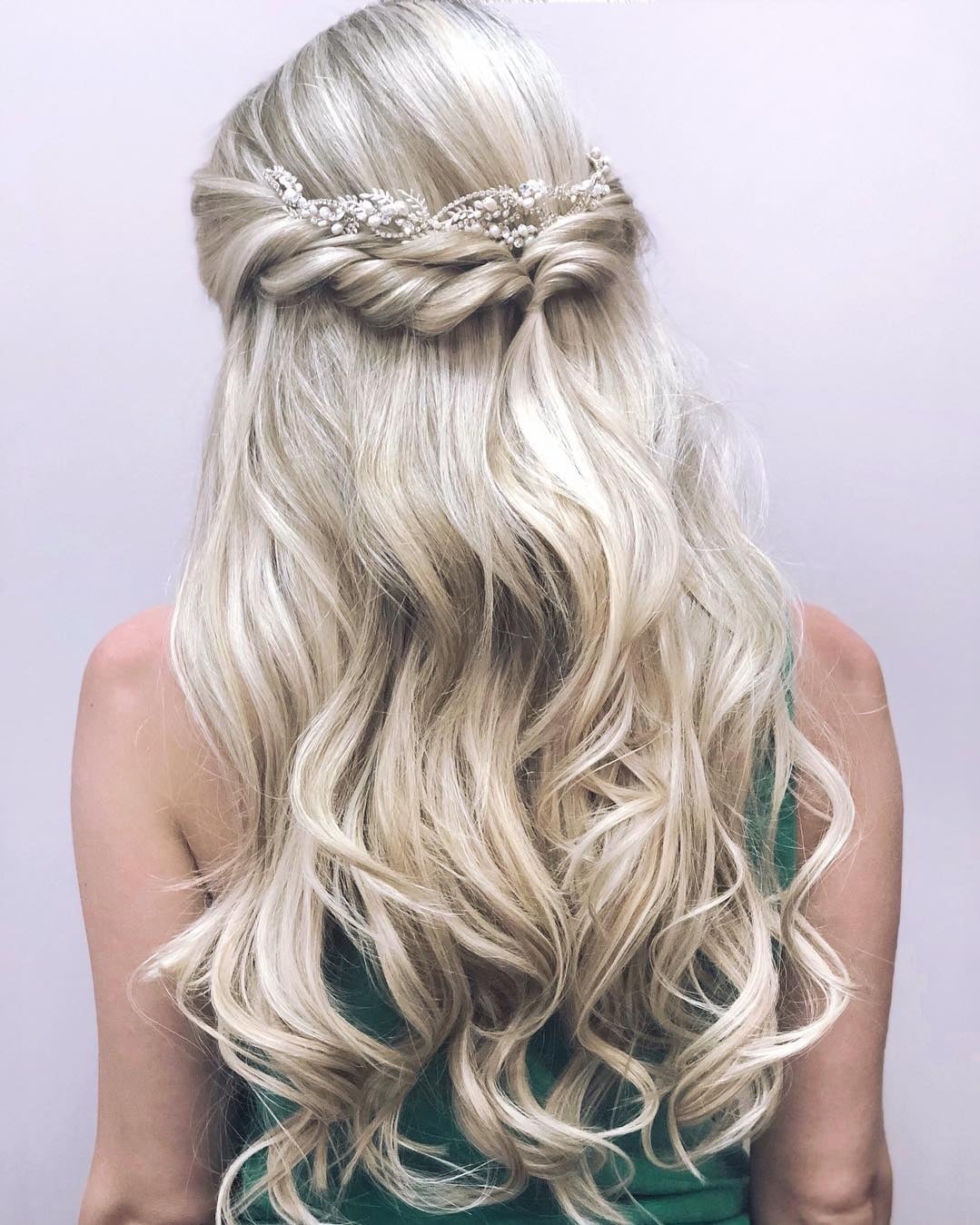 Half-Up With Ornate Headband — Simple Wedding Hairstyles for Long Hair