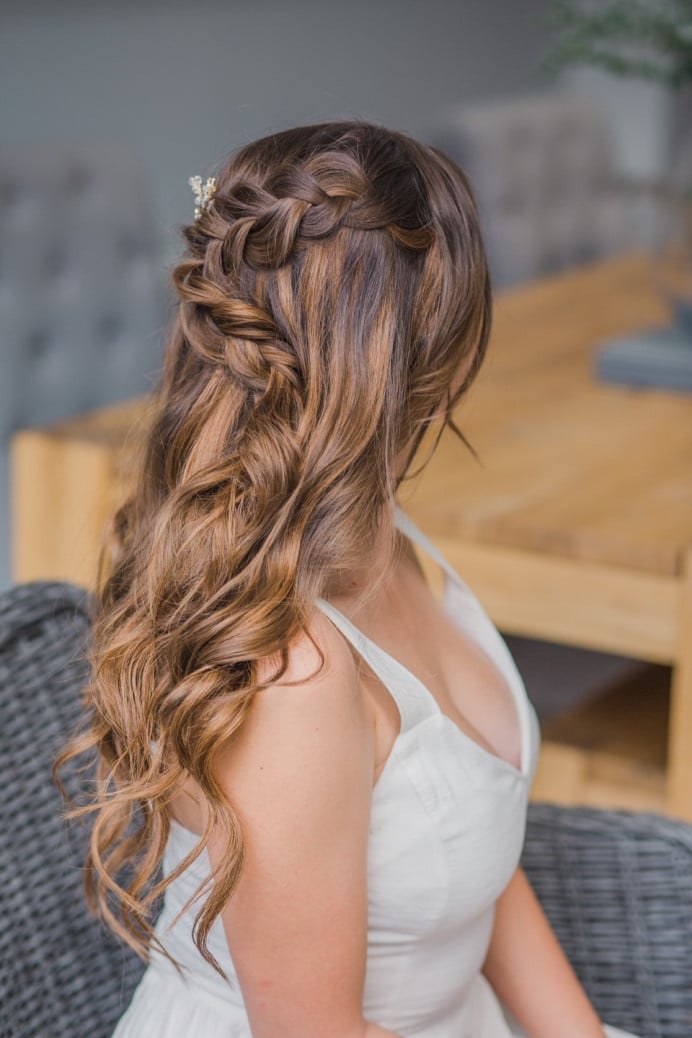 Half-Up With Braids and Accessory, Mid-Back — Simple Wedding Hairstyles for Long Hair