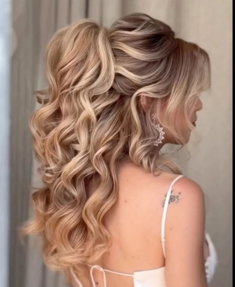 Voluminous Half-Up With Curtain Bangs — Simple Wedding Hairstyles for Long Hair