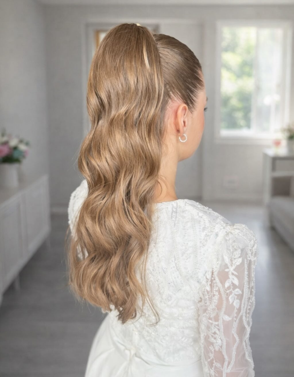 Sleek High Ponytail With Waves — Simple Wedding Hairstyles for Long Hair