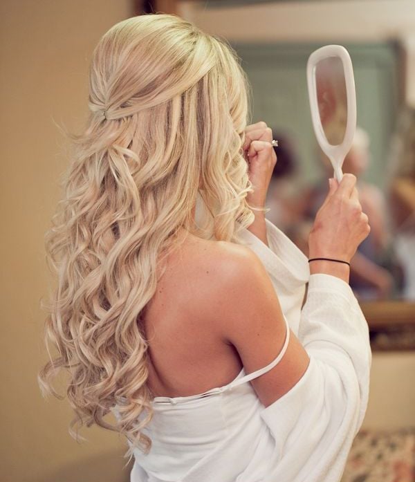 Half-Up With Intricate Crown Braid — Simple Wedding Hairstyles for Long Hair