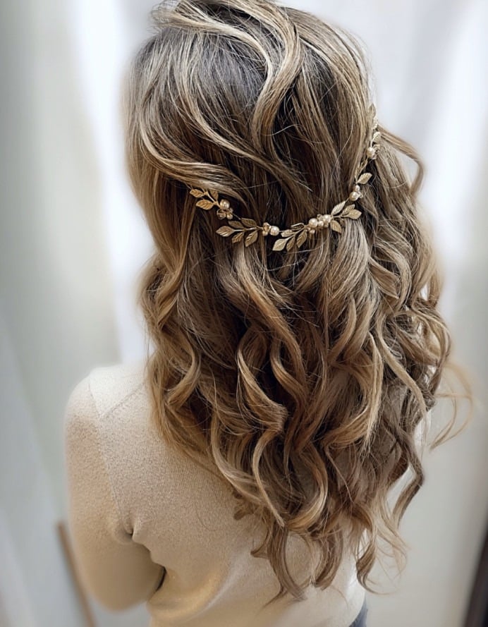 Half-Up With Side Bangs and Vine — Simple Wedding Hairstyles for Long Hair